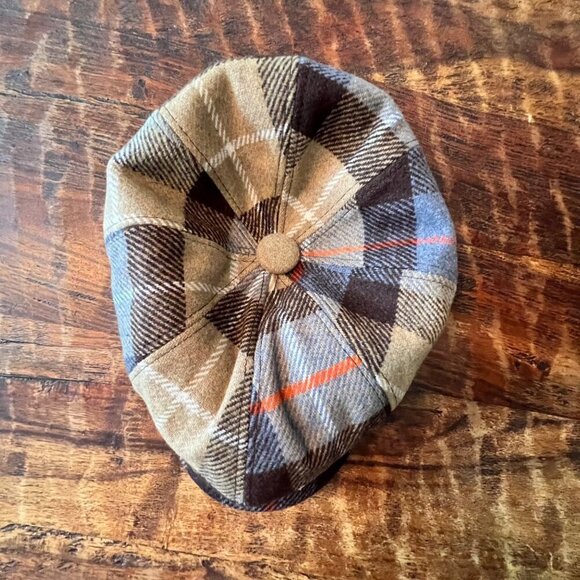 Wool Retro Plaid Button Top Brimmed Cap S/M - Picture 2 of 6